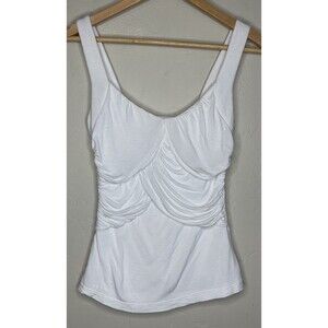 VINTAGE Y2K WHBM White Tank Top Women's Draped Dainty Coquette Vtg XS